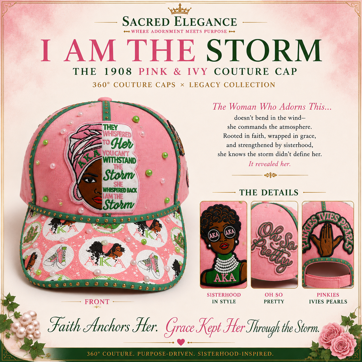 I AM THE STORM | The 1908 Pink & Ivy Couture Cap