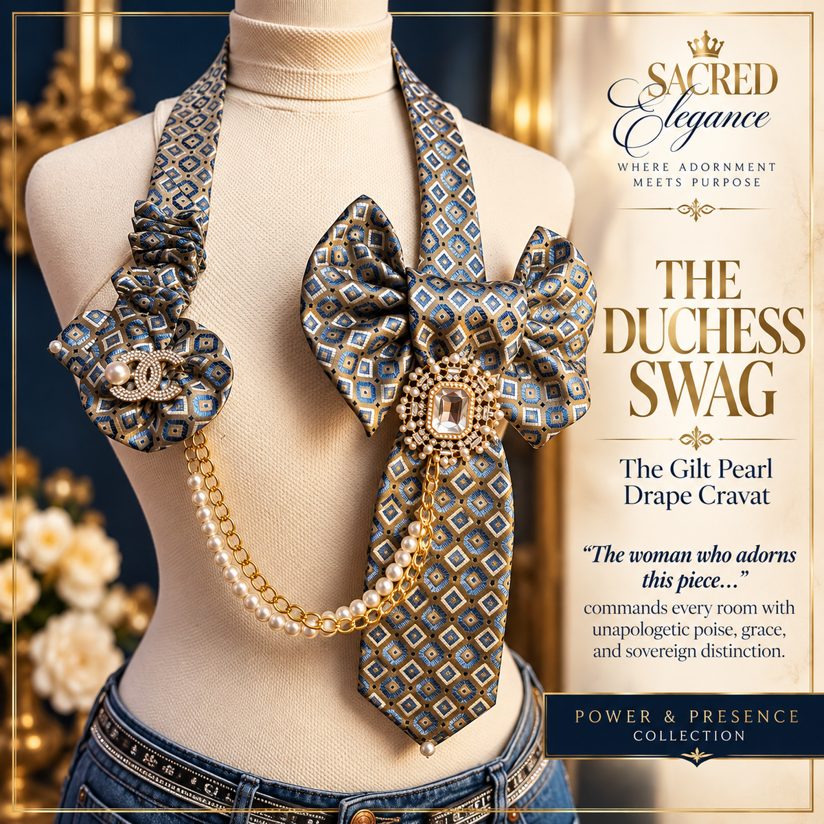 THE DUCHESS SWAG | The Gilt Pearl Drape Cravat